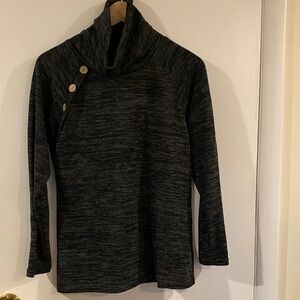 Cozy Button-Accent Turtleneck Sweater - Dark Heather